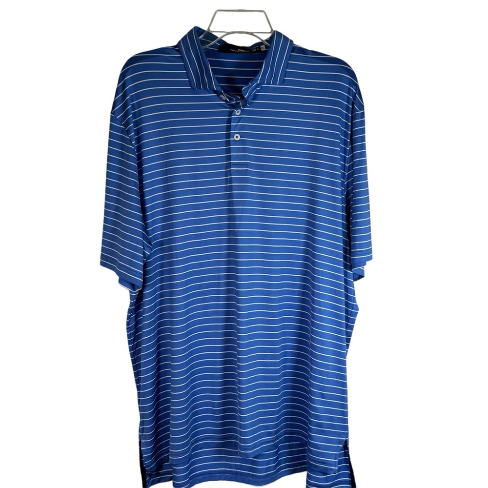 RLX Polo Ralph Lauren Blue White Striped Short Sleeve Wicking Golf Shirt Size XL